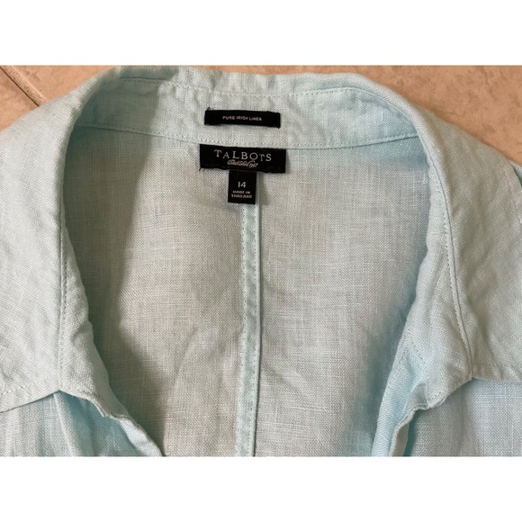 Talbots Women’s  pure Irish Linen button up v neck Robin’s egg blue Plus sz. 14 - Picture 5 of 9
